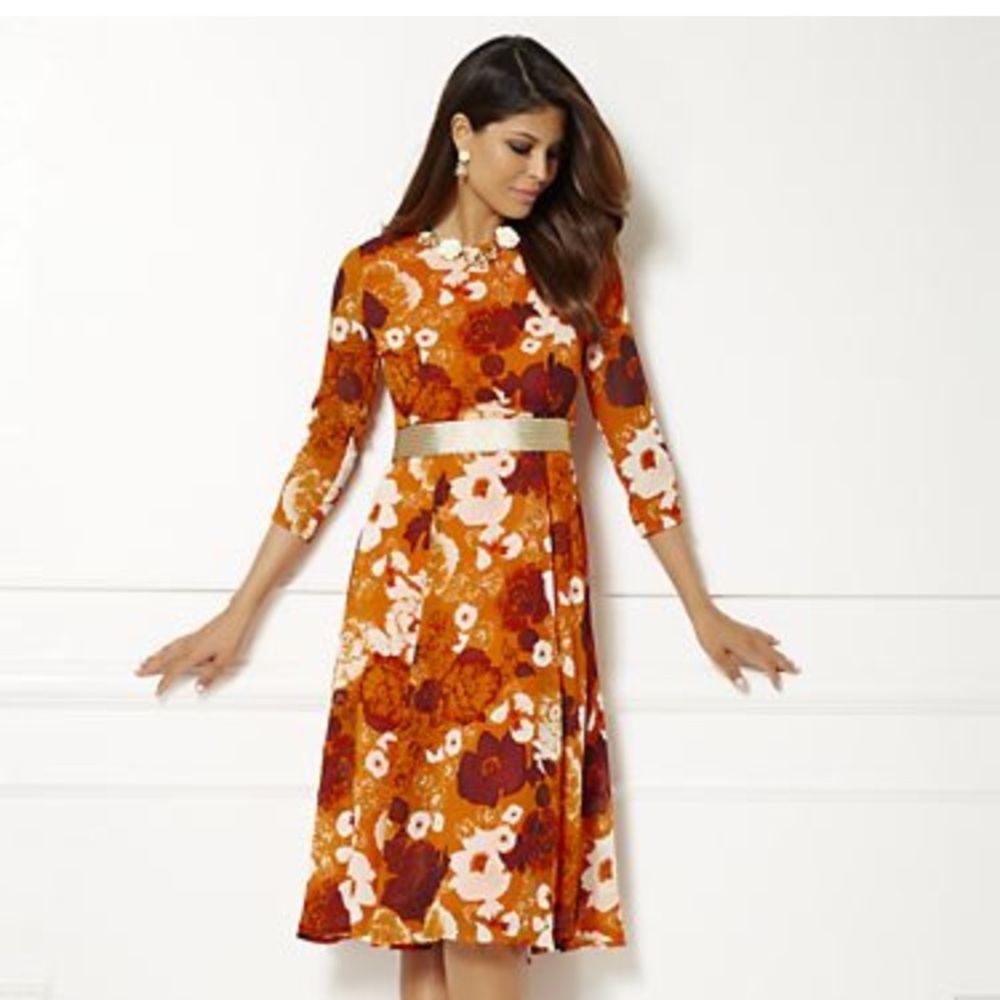 EVA’S ORANGE OCHRE  FAYE FIT N FLARE DRESS